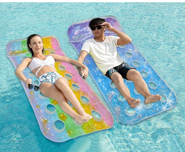 Luxury Inflatable Pool Lounger - Glitter Gradient Design With Reinforced Mesh (Thickened PVC 190cm Breathable Round Holes For Adults Beach/Pool Use)_voghion.com