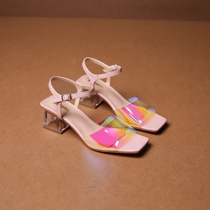 New fashion small square head open toe transparent high heel sandals_voghion.com