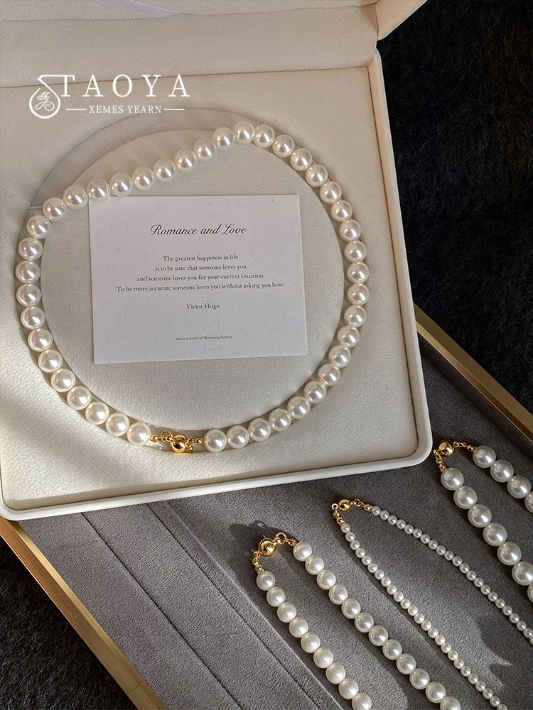 Colar feminino com contas de fivela redonda magnética de pérola branca 2024, nova corrente de clavícula, joia elegante para mulheres_voghion.com