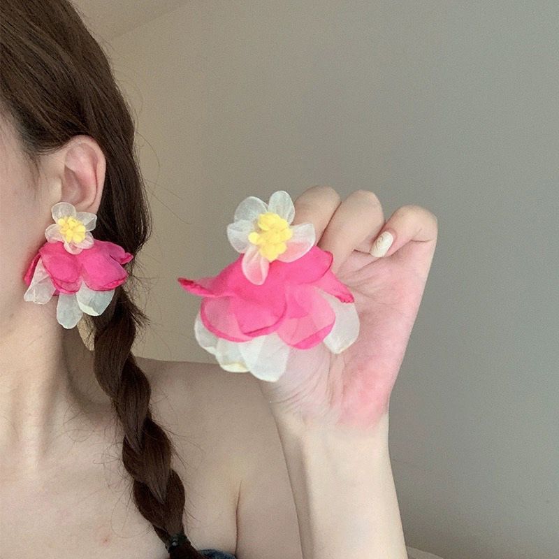 Orecchini a forma di farfalla in tessuto a rete con ago d'argento, fiore, super fata, dolce ragazza, cuore, festa, vento, Internet, rosso, stesso stile_voghion.com