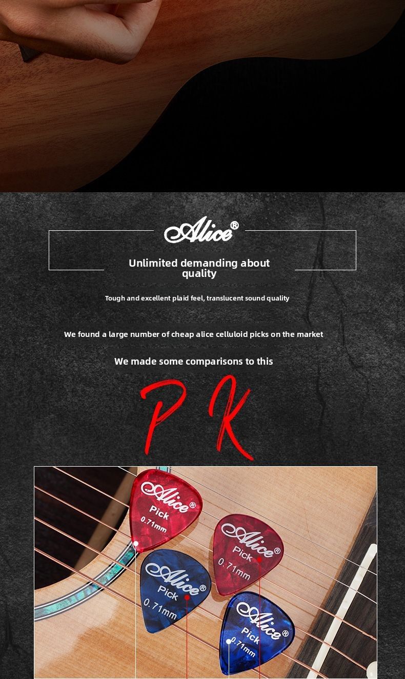 Palhetas de violão acústico elétrico antiderrapante profissional ABS Alice Celulóide fosco_voghion.com