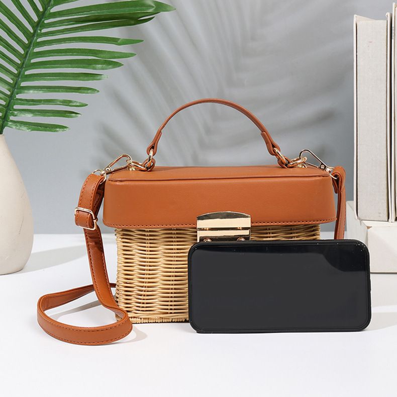 Borsa a tracolla da strada da donna, in rattan intrecciato, OEM_voghion.com