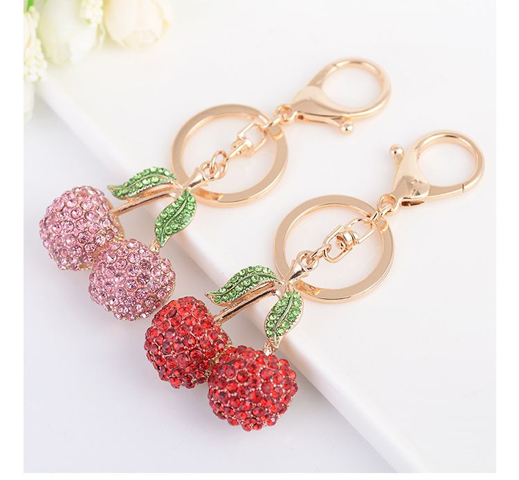 Portachiavi in stile coreano con ciondolo a forma di ciliegia in lega di strass e frutta, per borsa alla moda da donna, piccolo regalo_voghion.com