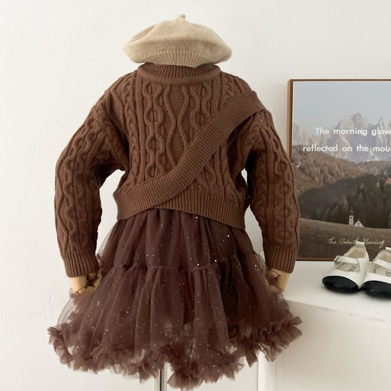 Mädchen Pullover Kleid Frühjahr Neue Stil Prinzessin Kleid Niedlich Gestrickte Tutu Rock Zwei Stück Set_voghion.com