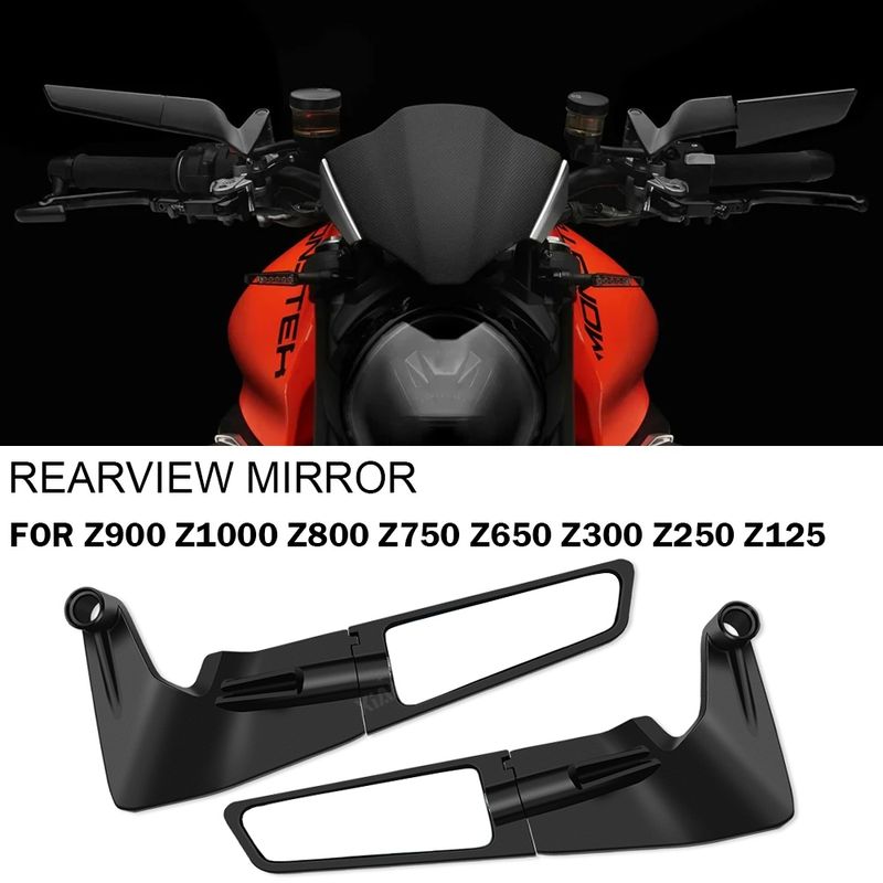 Z900 Z1000 Z800 Z750 Z650 Z300 Z250 Z125 naujam motociklui skirtas vėjo sparnas, reguliuojamas besisukantis galinio vaizdo veidrodėlis šoniniam galiniam vaizdui_voghion.com