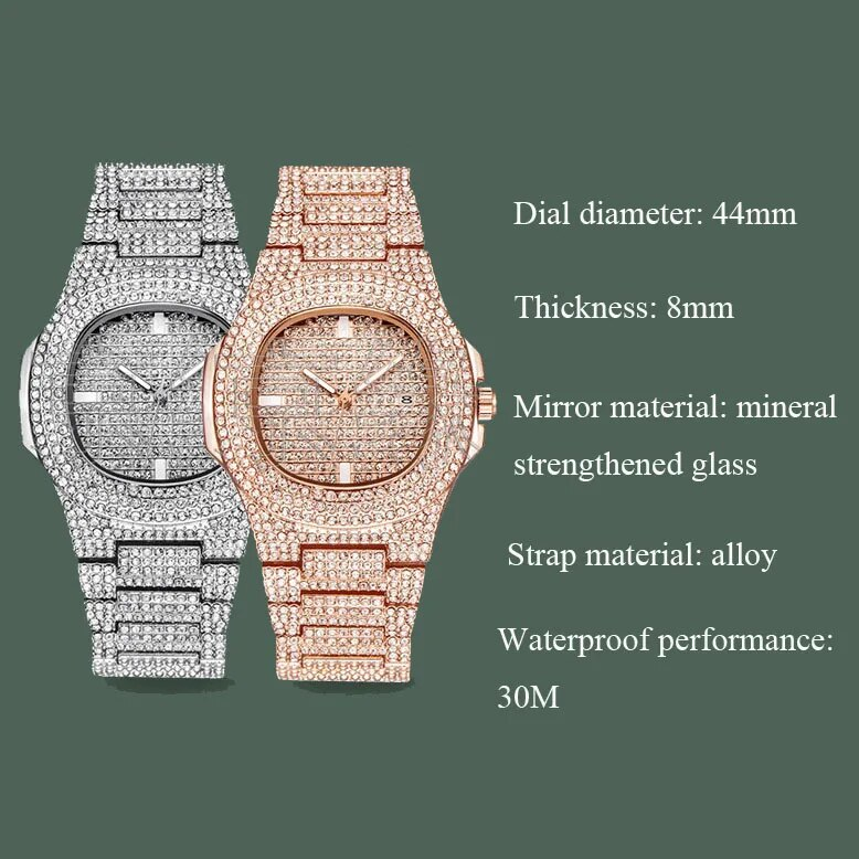 Orologi HIP HOP in oro al quarzo con diamanti ghiacciati di marca con orologio relogio in acciaio inossidabile Micropave CZ_voghion.com