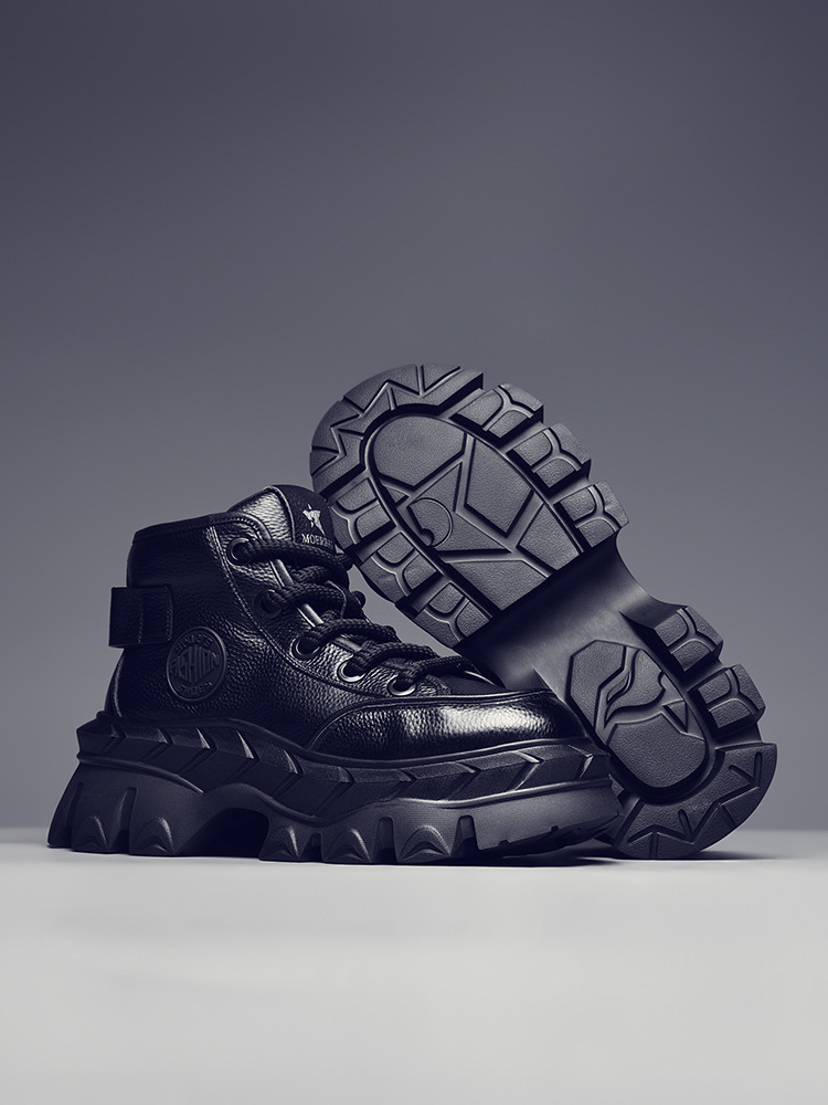 Buffny Men's Vintage Outdoor Hiking Work Boots - Chunky Sole Ankle Boots For Autumn Winter, Fashionable & Versatile Martin Boots With Height Increase_voghion.com