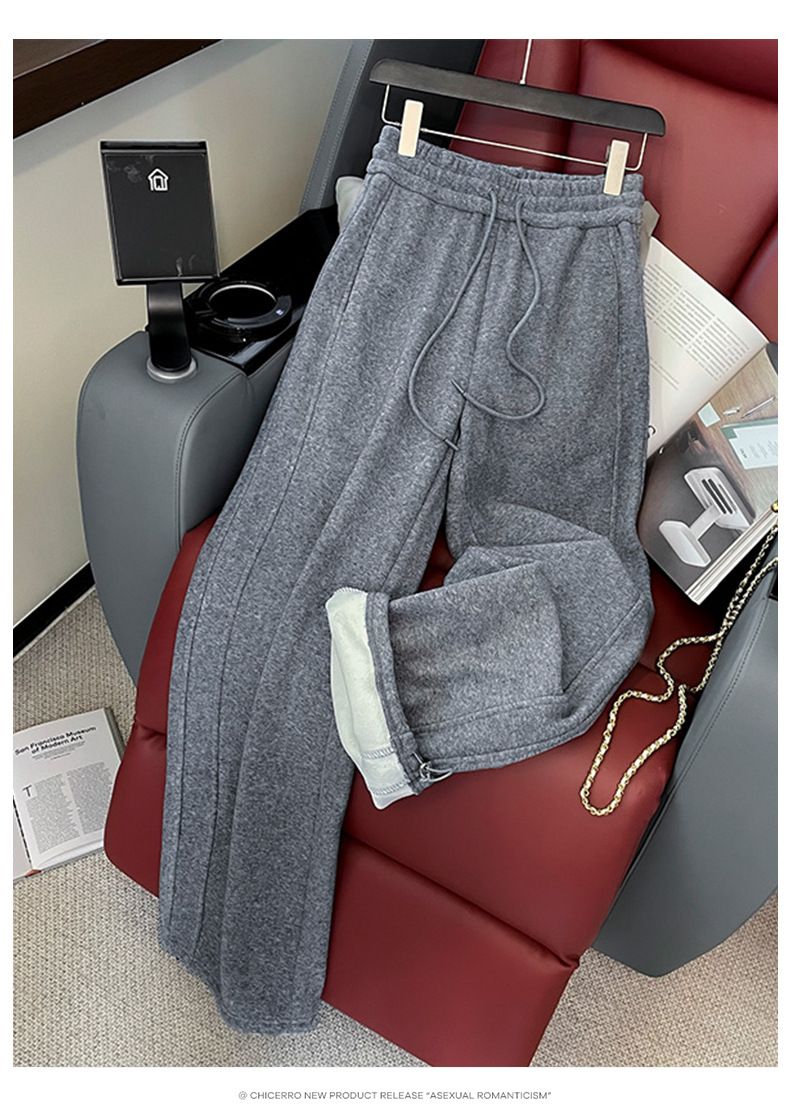 Damenbekleidung Damen Herbst neues Design trendiger Modeanzug lockerer, schlanker Strickjackenanzug mit Kapuze, weite Hose, zweiteiliger Anzug_voghion.com