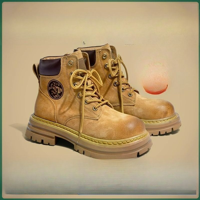 Men's Martin Boots Inner Height Increase Thick-soled Kick Does Not Break Outdoor Mountaineering Tooling Shoes Mid-top Height - Version Leather_voghion.com