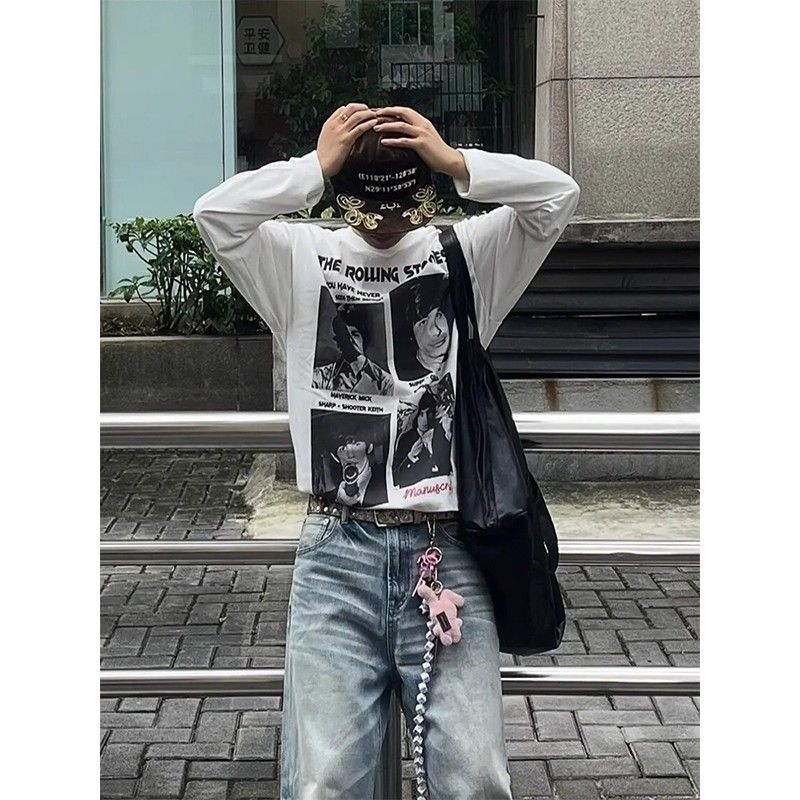 Erkekler İçin Cleanfit Retro Portre Bantlı Uzun Kollu Tişört, Sonbahar Lüks Yuvarlak Yakalı Kapüşonlu Üst_voghion.com