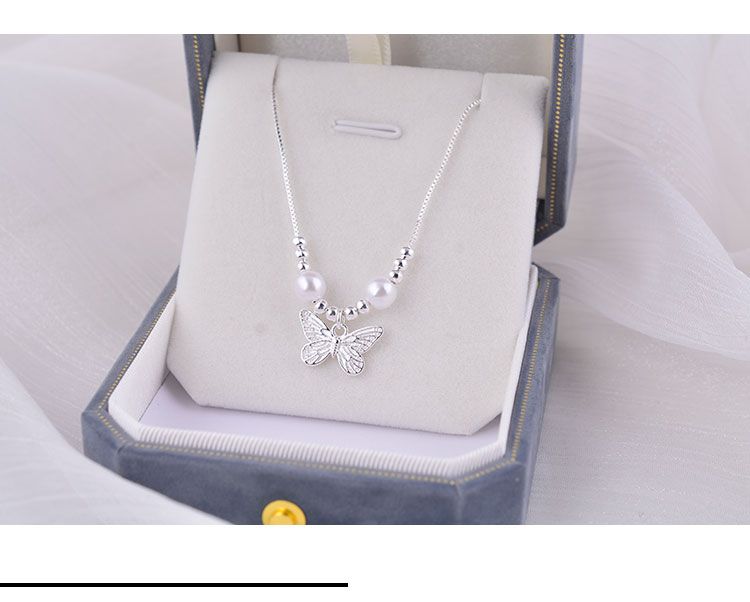 Collana con ciondolo a farfalla pura, in argento spezzato, con perle, nuova catena per clavicola in stile 2025, per donne con un senso di_voghion.com