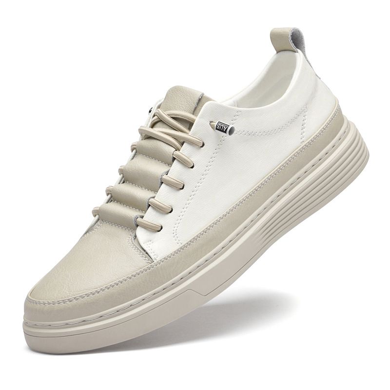 Top Layer Rindsleder Trendy Markenqualität Herren Sport Casual Slip-On Echtleder Genäht Dickbesohlte Weiße Sneakers_voghion.com