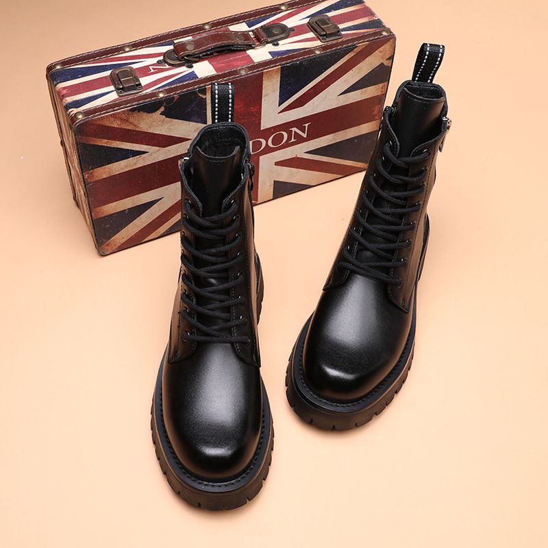 Martin Boots Herren Low-Top Retro Style Leder Dickbesohlte Erhöhung Lokomotive Werkzeug Kurze Stiefel_voghion.com