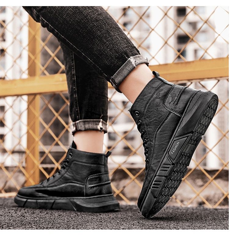 Bottes montantes chaudes Glide 2025 Hiver en coton avec doublure polaire, style business, en cuir, pour hommes._voghion.com