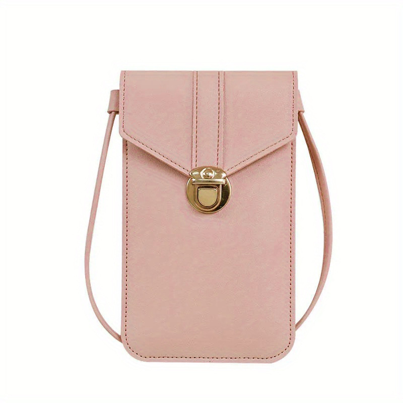 Sac pour téléphone à écran tactile Mini sac à bandoulière en cuir polyvalent de couleur unie à rabat petit porte-monnaie_voghion.com