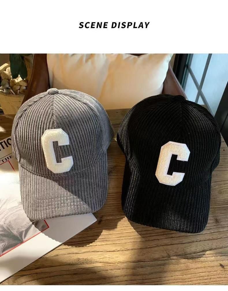 Klassische Cord-Baseballkappe – Unisex-Dad-Cap mit gesticktem „C“, sportlicher Retro-Stil für Damen und Herren_voghion.com