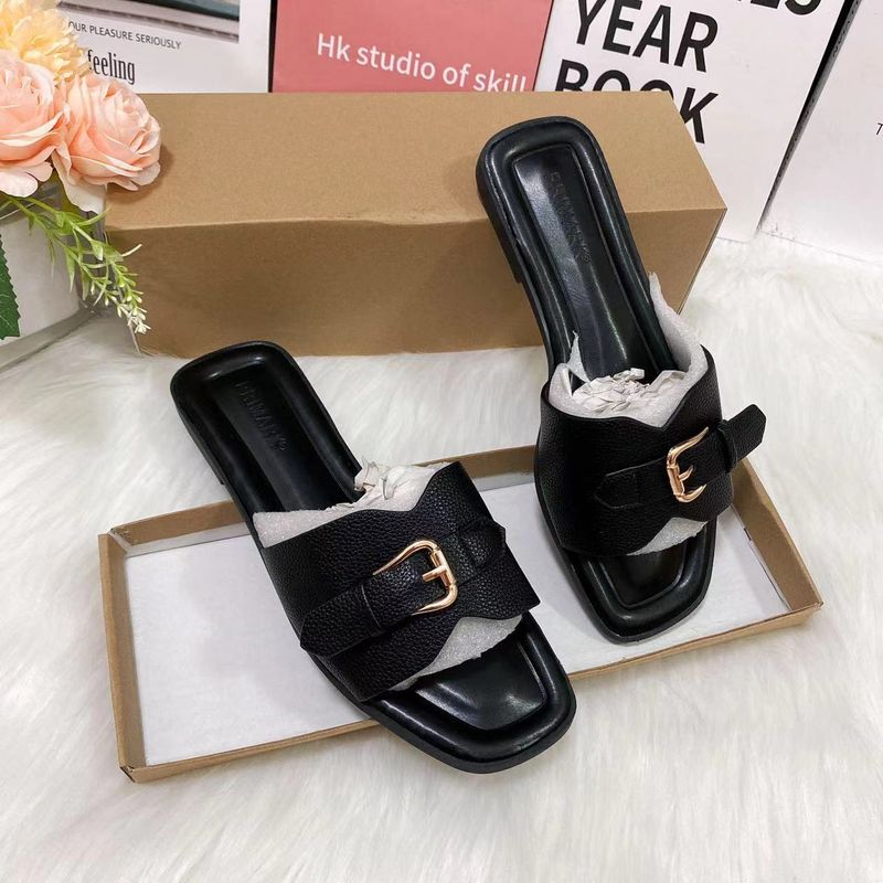 Ladies new original light luxury popular hardware buckle new slippers_voghion.com