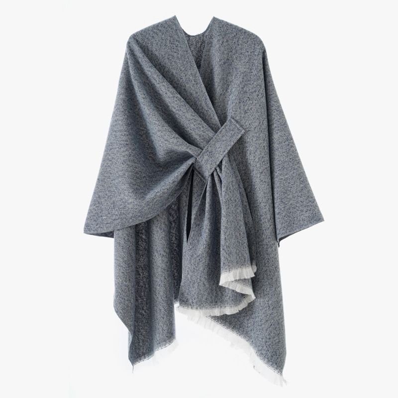 2024 new floral solid color autumn/winter split shawl monochrome plain warm cloak_voghion.com