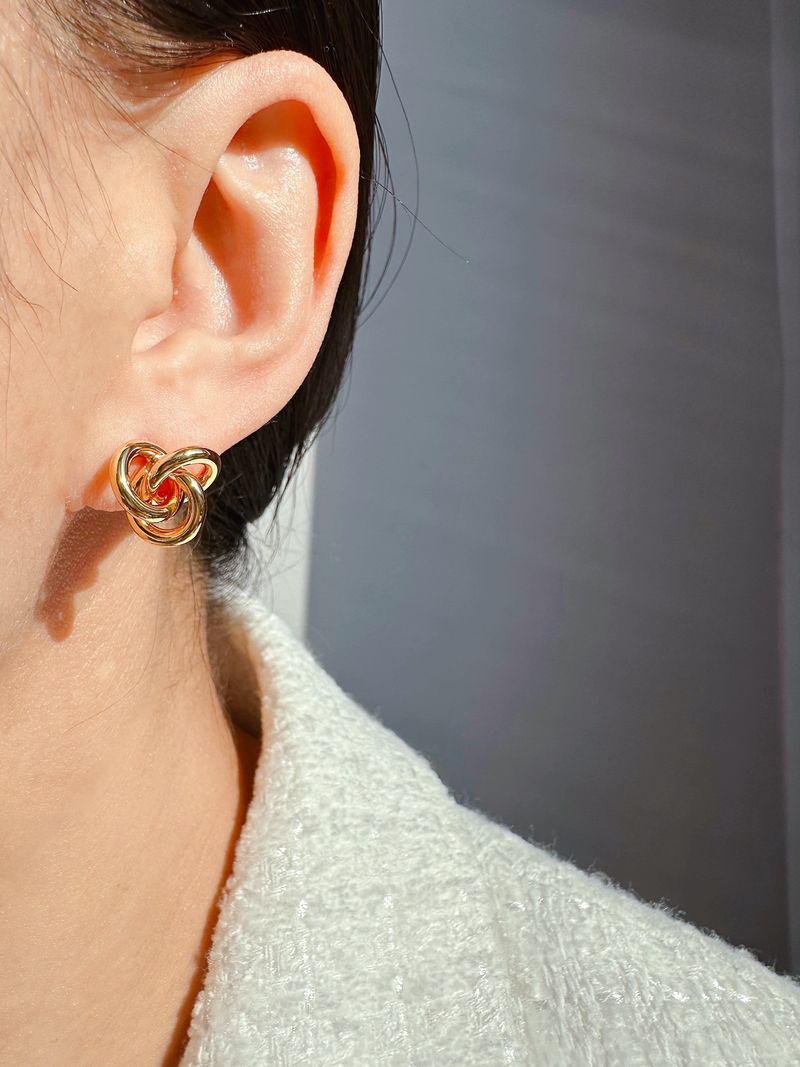 Linea di gioielli da donna, orecchini pendenti con tre anelli annodati, design tridimensionale, orecchini geometrici cavi in metallo con personalità_voghion.com