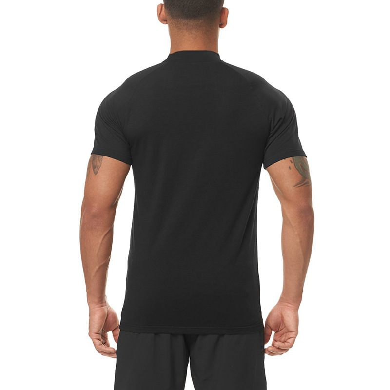 Nouveau Fitness façonnage course décontracté à manches courtes hommes col haut lait soie sport T-shirt Fitness serré_voghion.com