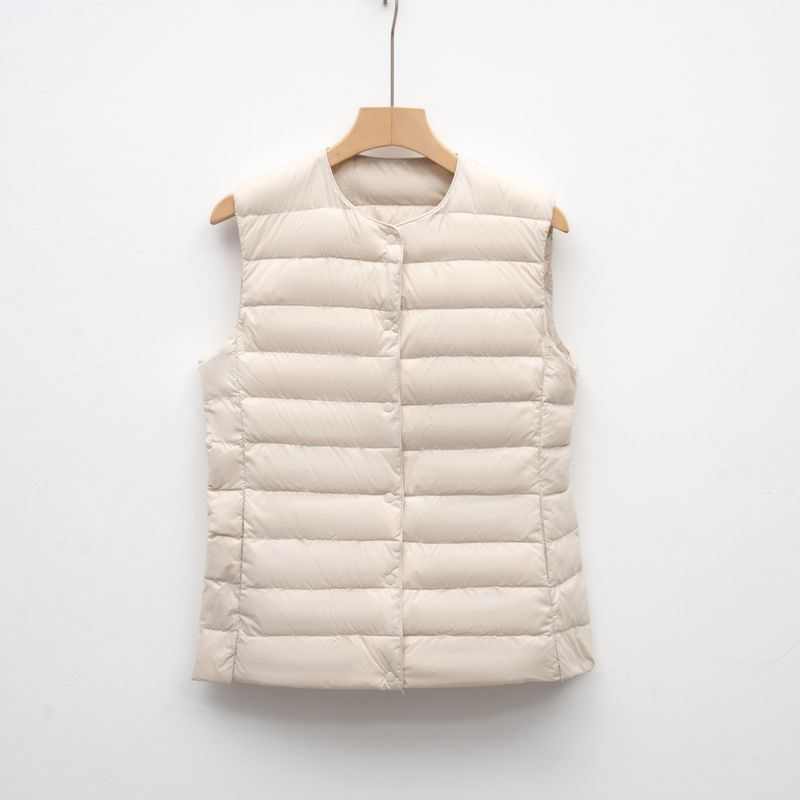 Pinghu Women's Jacket Vest Short Sleeveless Lightweight Wear Autumn Winter Round Neck Down Inner Liner_voghion.com