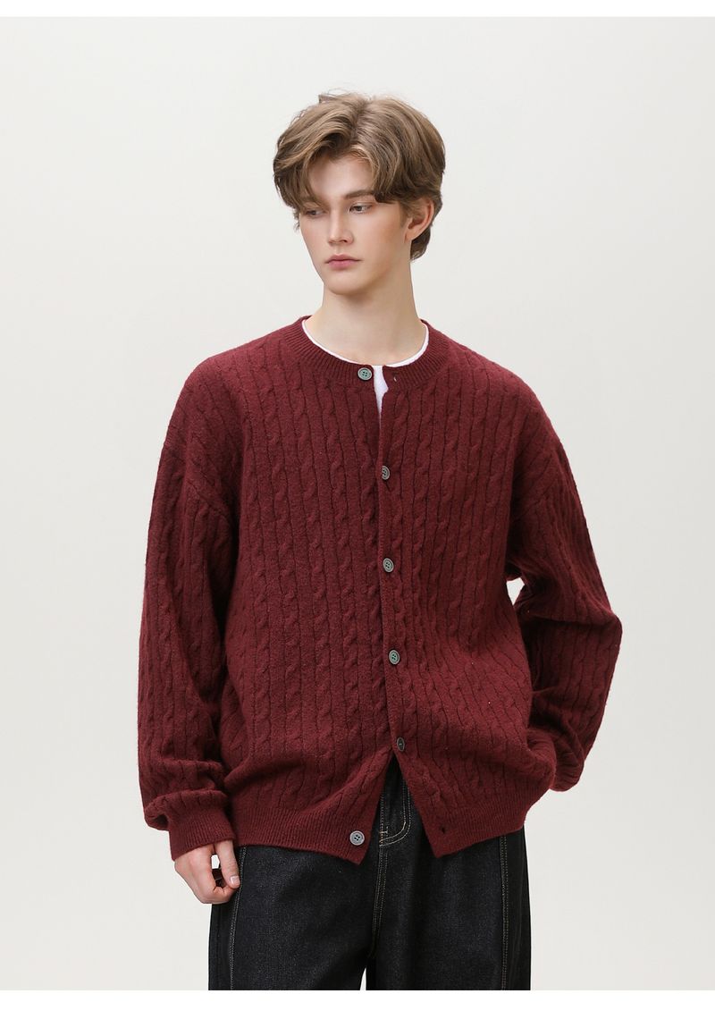 Trendy Vintage Cable-Strickpullover mit Struktur für Herren Herbst/Winter Neuankömmling Einfarbig Vielseitige Strickwaren Rundhals-Strickpullover-Jacke_voghion.com