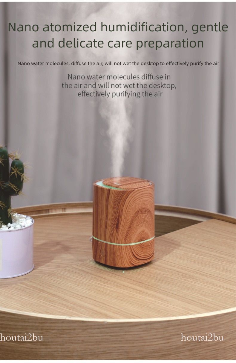 Wood Grain USB Humidifier, Ultrasonic Aroma Diffuser With Colorful Light For Home & Car, Automatic_voghion.com
