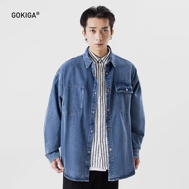 Chemise en jean à manches longues pour homme, idéale en toutes saisons, style décontracté américain, style rétro, simple et décontracté, pour jeunes hommes, Tide Six_voghion.com