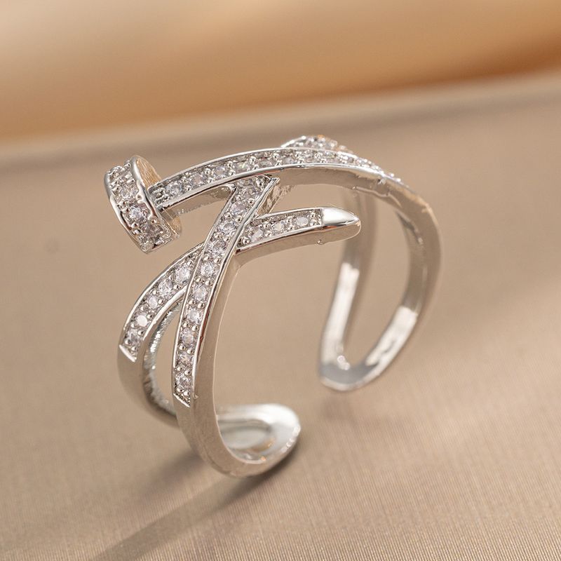 Full Diamond Zircon Belt Stud Stacking Open Niche Design Personality Ins Minimalist Style High-end Feel Ring_voghion.com