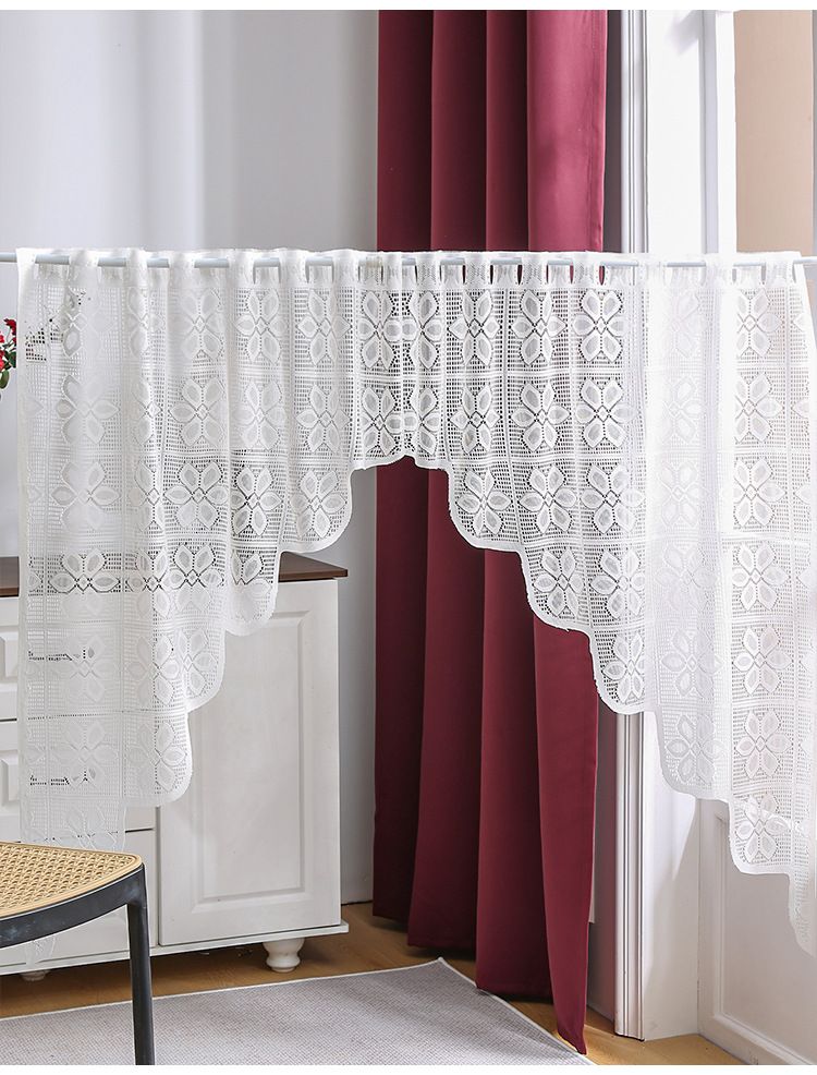 Polyester Lace Door Curtains With Stripe & Floral Pattern, Semi-Sheer Window Drapes For Living Room Bedroom Dining Room, American Style Home Decor_voghion.com