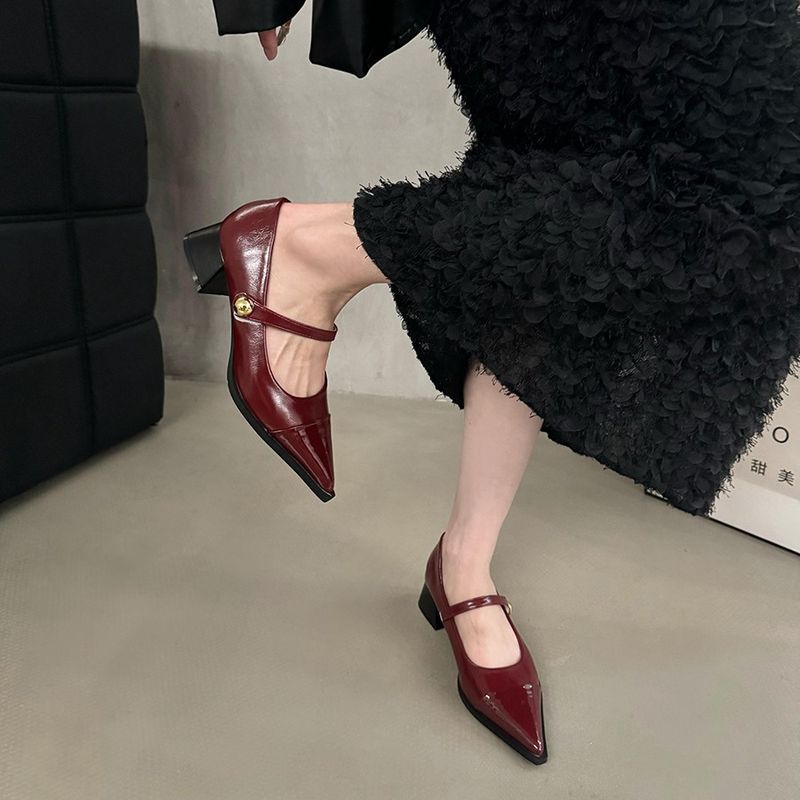 Scarpe con tacco grosso Mary Jane da donna, nere, stile coreano, autunno inverno, di alta qualità, piccole scarpe in pelle_voghion.com