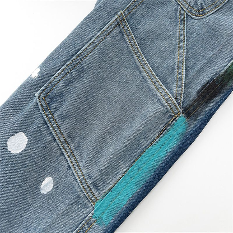 Herrenbekleidung Retro High Street Jeans Splashed Ink Graffiti Splicing Washed Micro Horns Unisex Trendy_voghion.com