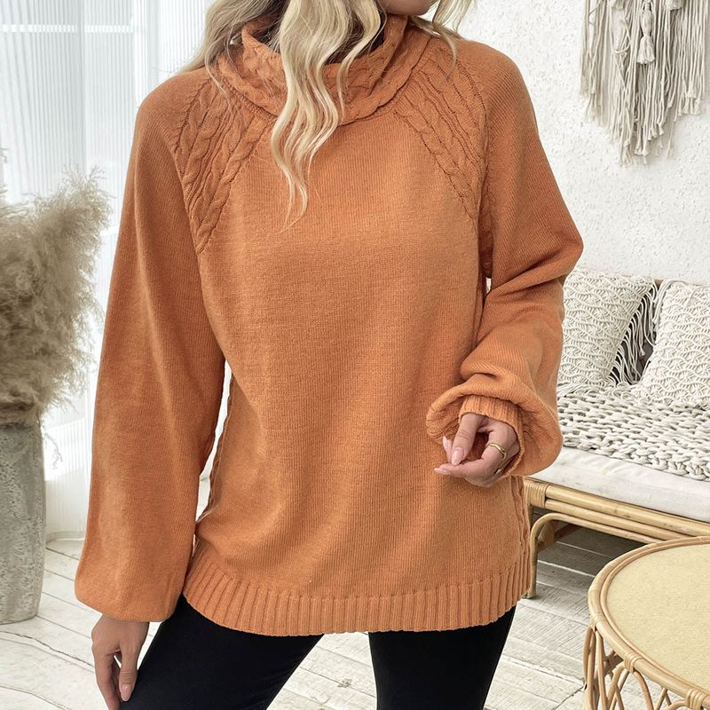 Maglione a maniche corte con colletto alto e motivo floreale a tubo dritto da donna, autunno/inverno 2025_voghion.com