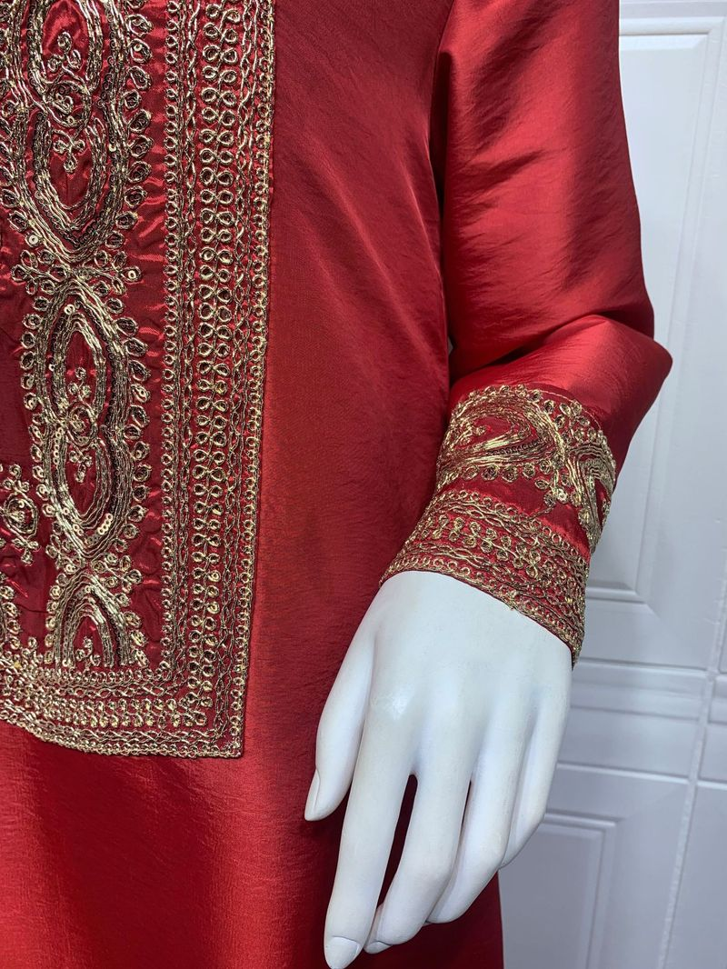 Leicht besticktes muslimisches Abaya-Kleid für Damen mit Pailletten_voghion.com