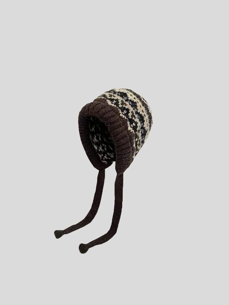 Cappello in lana lavorato a maglia a righe in stile etnico per autunno e inverno, spesso e caldo, protezione per le orecchie anti-freddo, versatile cappello freddo_voghion.com