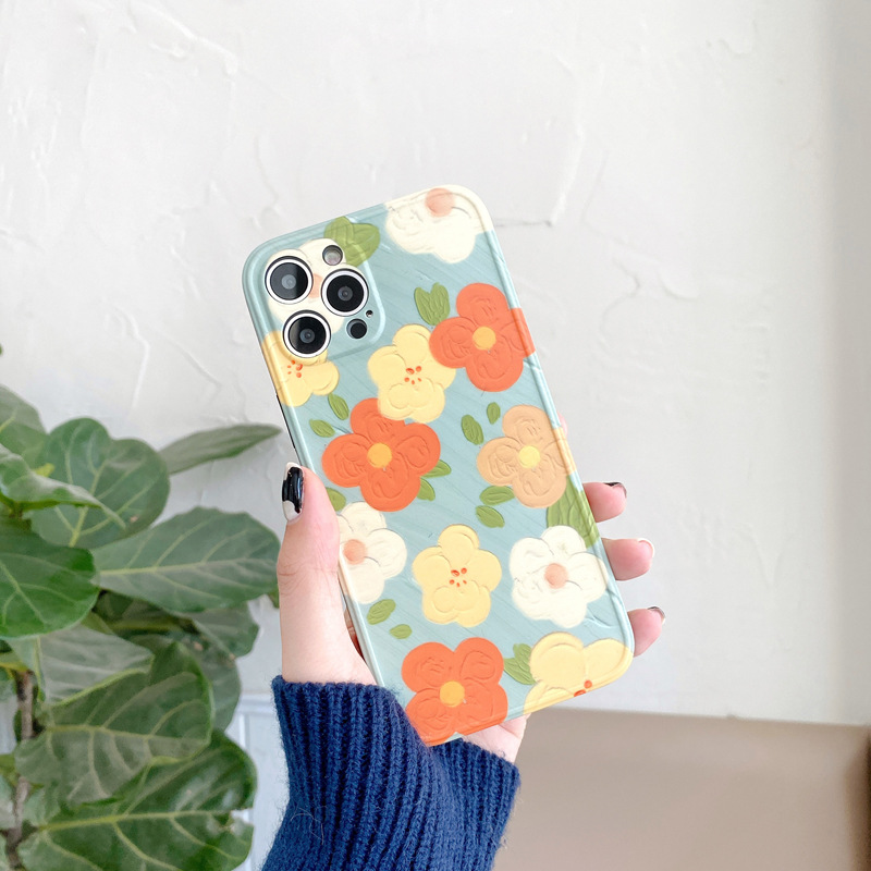 Ins Ölgemälde kleine Blumen geeignet für iPhone14promax Apple 13 Handyhülle 78plus weiblich 12/11 Softshell_voghion.com