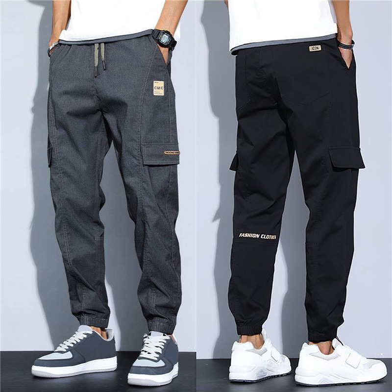 Korean Pant Summer Spring Men Elastic Cargo Sweatpants Jogger Harem Hip Thin Trousers Casual Cotton Waist Hop Slim Pants_voghion.com
