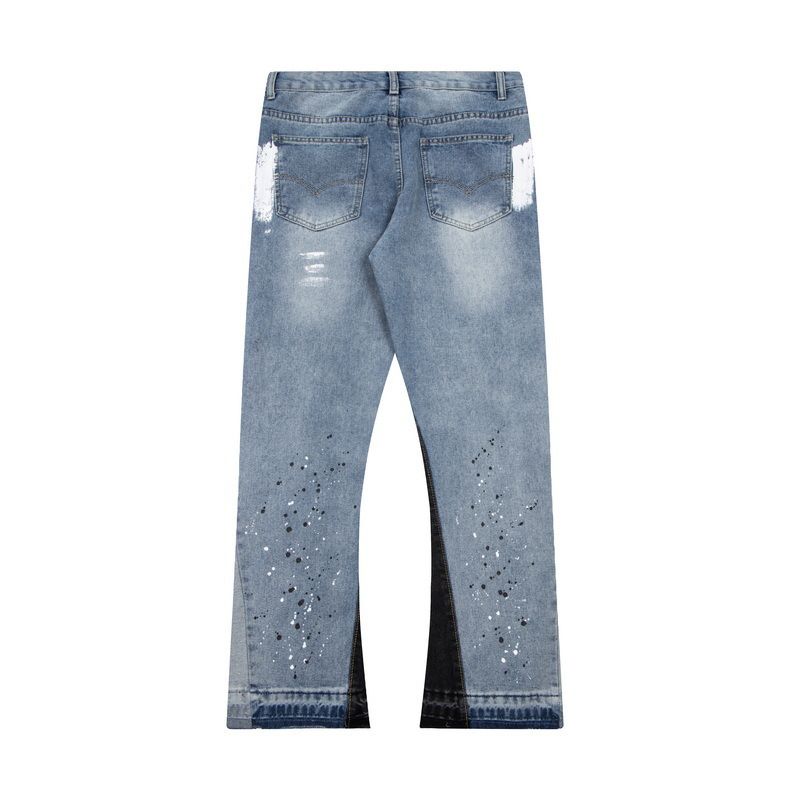 Herrenbekleidung 2024 Neue europäische und amerikanische High Street-Hose mit Tintenspritzer-Print für Herren und Damen, gewaschene Jeans_voghion.com
