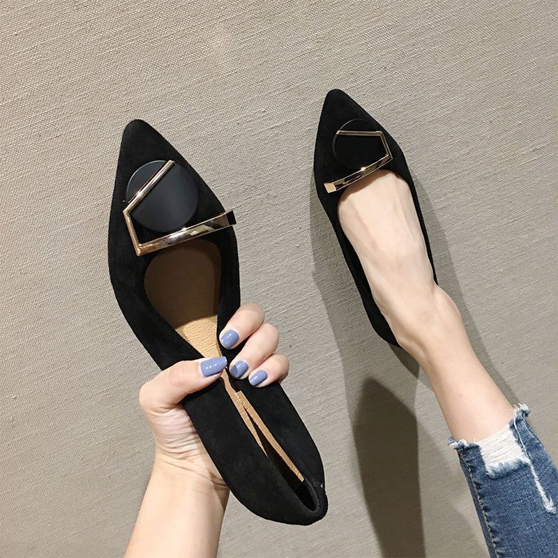 Women's Flat Shoes 2021 Spring New Style Versatile Pointed Toe Shallow Mouth Loafers Soft Sole Moccasins_voghion.com