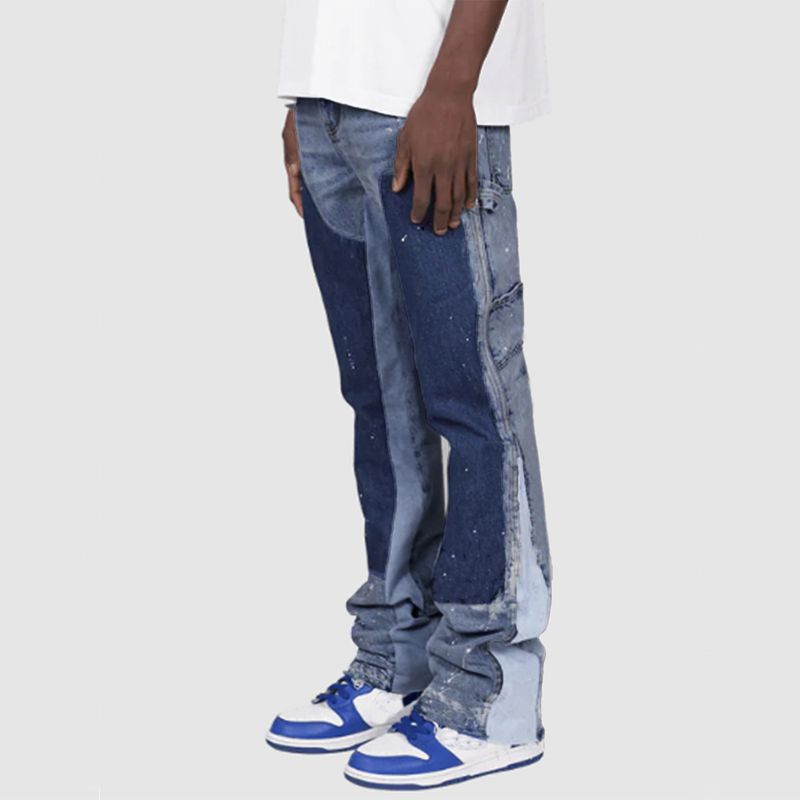 Pantaloni cargo elasticizzati patchwork in denim a strati da uomo_voghion.com