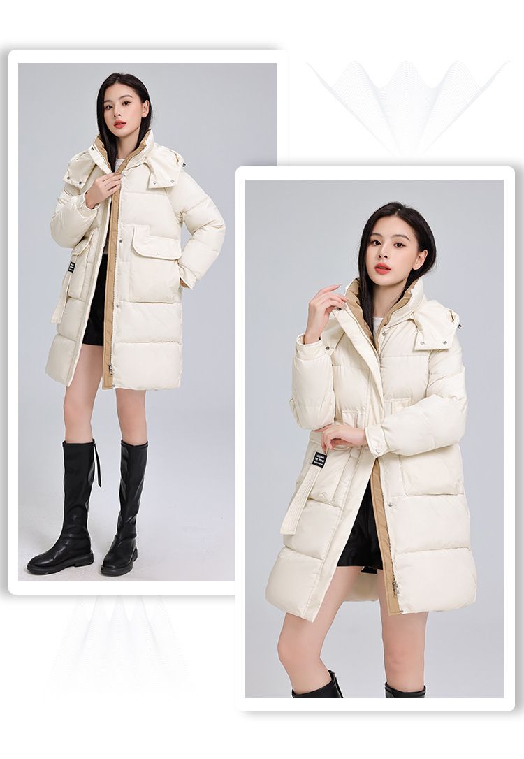 Women's Detachable Hood Long Puffer Coat, Slim Fit Winter Jacket, Thickened Warm Polyester Filling, Korean Style Plus Size Outerwear_voghion.com
