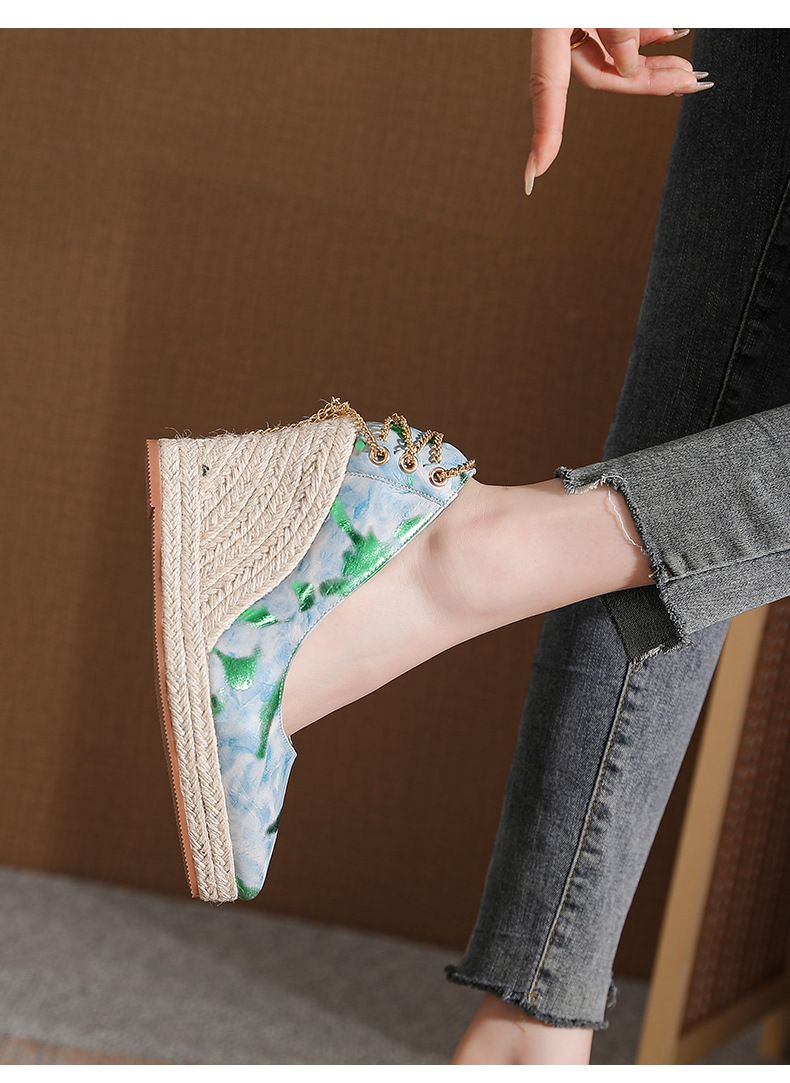 Women’s Shoes Wedge Heel Thick Bottom Pointed Toe Shallow Mouth High Heel Women's Single Shoes Straw Rope Bottom Large Size Shoes Shoes_voghion.com