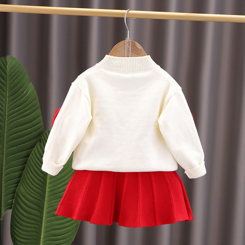 Mädchen Erdbeere 2023 Frühjahr Neue Baby Modische Obst Set kinder Strickjacke Pullover Kleid_voghion.com