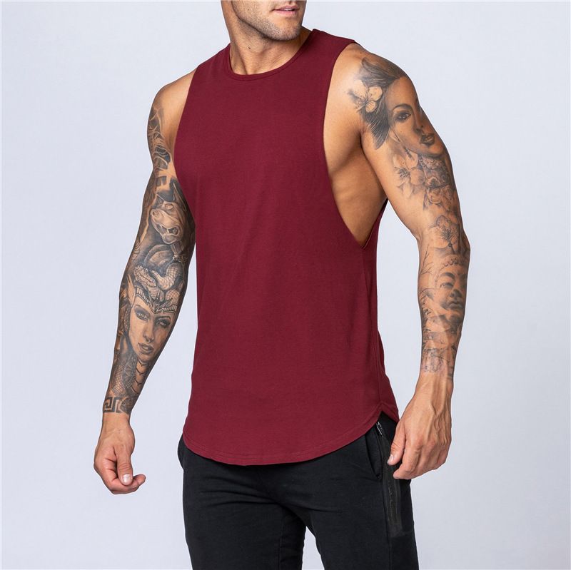 Canotta estiva a cuore allentata in cotone bianco per canotta da uomo Canotta senza maniche fitness solida per uomo_voghion.com