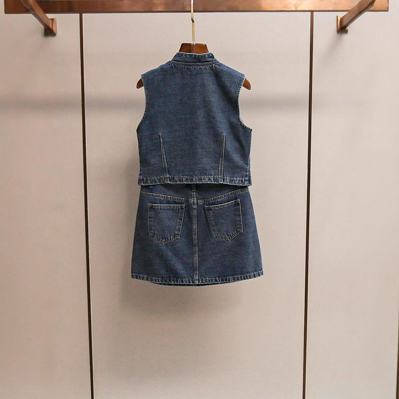 Shenzhen Nanyou Lüks Kadın Fransız Moda Gül İşlemeli Yelek + Kot Etek Takımı Kadınlar İçin_voghion.com
