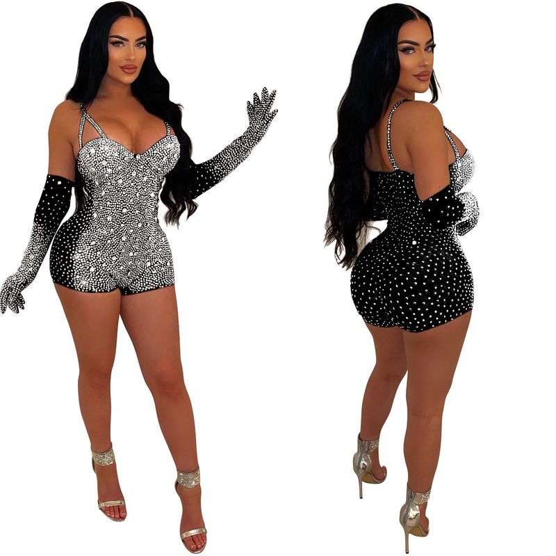 Women's Clothing Fashion women's solid color gauze press drill through shorts jumpsuit_voghion.com