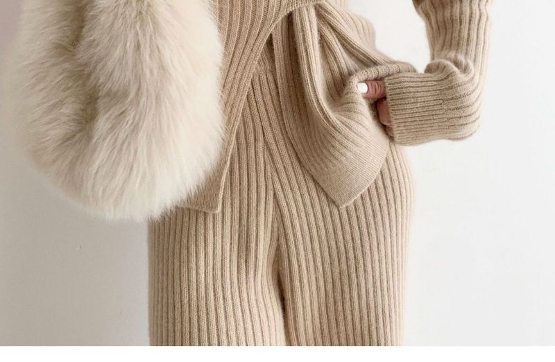 Autunno Inverno Nuovo Maglione Lavorato a Maglia per Donna Design Unico Alla Moda Dimagrante Cardigan Pantaloni A Gamba Larga Due_voghion.com