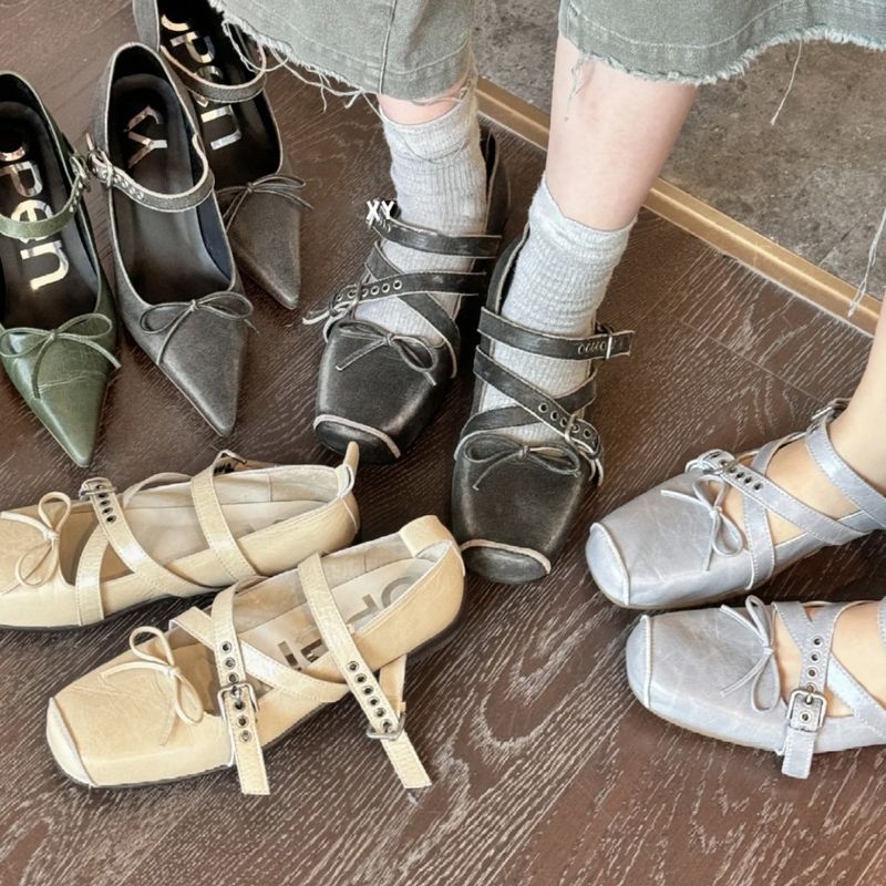 Korean Style Bowknot Square Toe Shallow Ballet For Women 2025 Summer New One-Strap Mary Jane Shoes_voghion.com