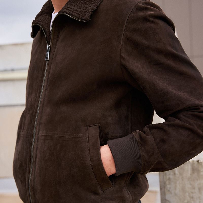 Heren casual suède & schapenvacht afwerking jas - Slim fit winterjas met vintage stijl voor stedelijke mode_voghion.com