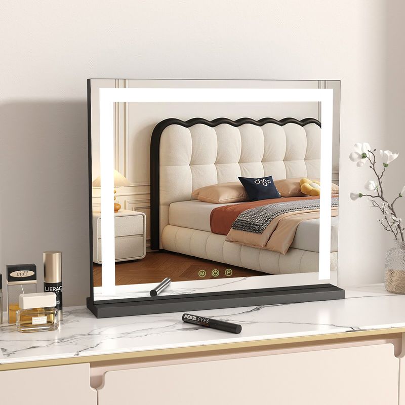 Hollywood Tabletop Vanity Makeup Mirror Dimmable LED 3 Light Colors Touch_voghion.com